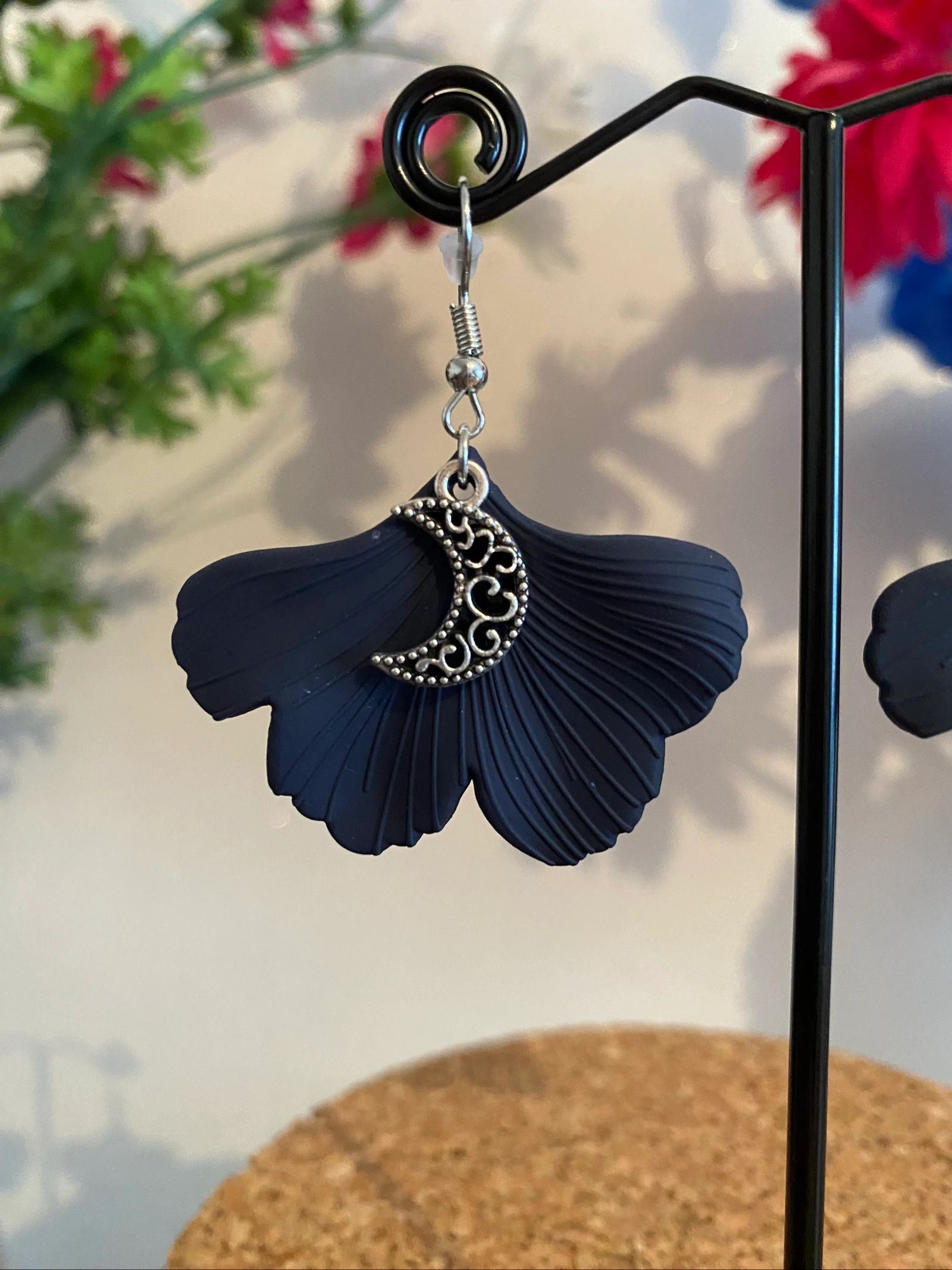 🌙 Ginkgo oorringen zwart & zilver 🍃 – photo 2